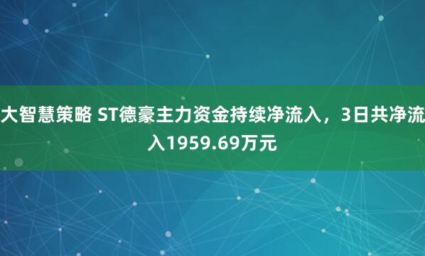 大智慧策略 ST德豪主力资金持续净流入，3日共净流入1959.69万元